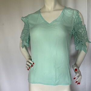 Teal Sheer Lace Sleeve Women's Top